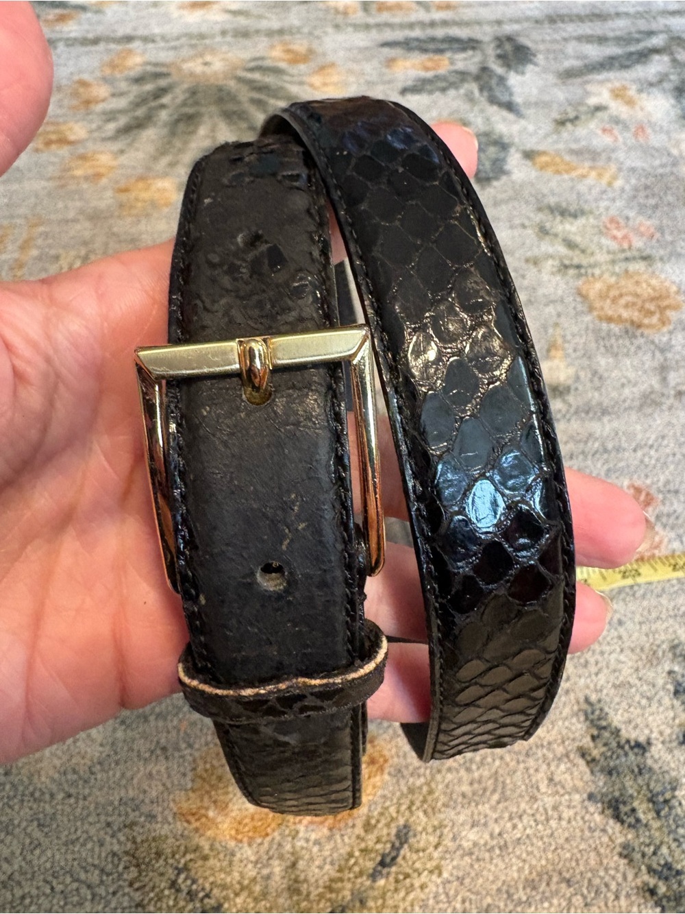 Genuine snakeskin Leather Black Belt 38 Vintage Flaw Alfani